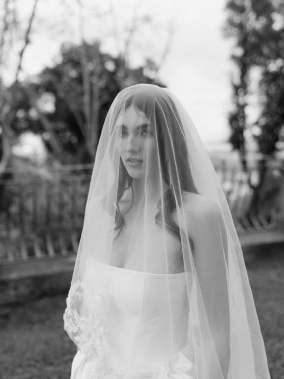 Bride with veil getting ready at Villa Aurelia