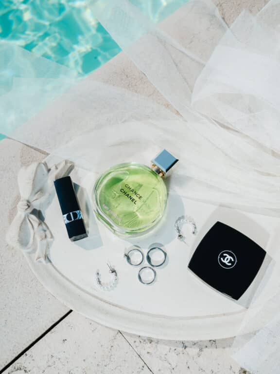 Luxury bridal makeup kit at a Lake Garda wedding