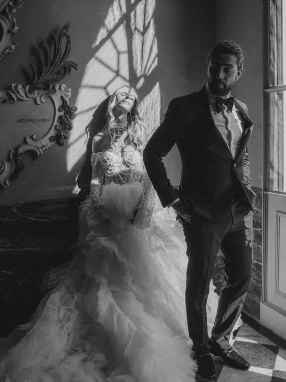 Destination wedding couple portrait at Villa Pizzo, Lake Como