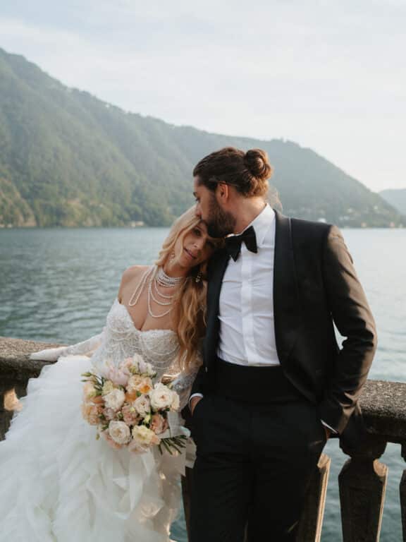 Destination wedding couple portrait on Lake Como