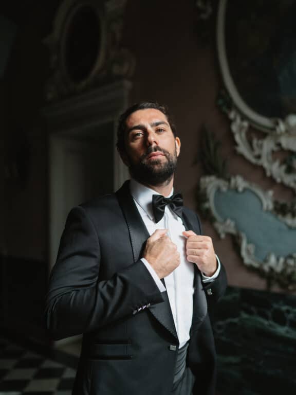 Groom getting ready at Villa Pizzo, Lake Como